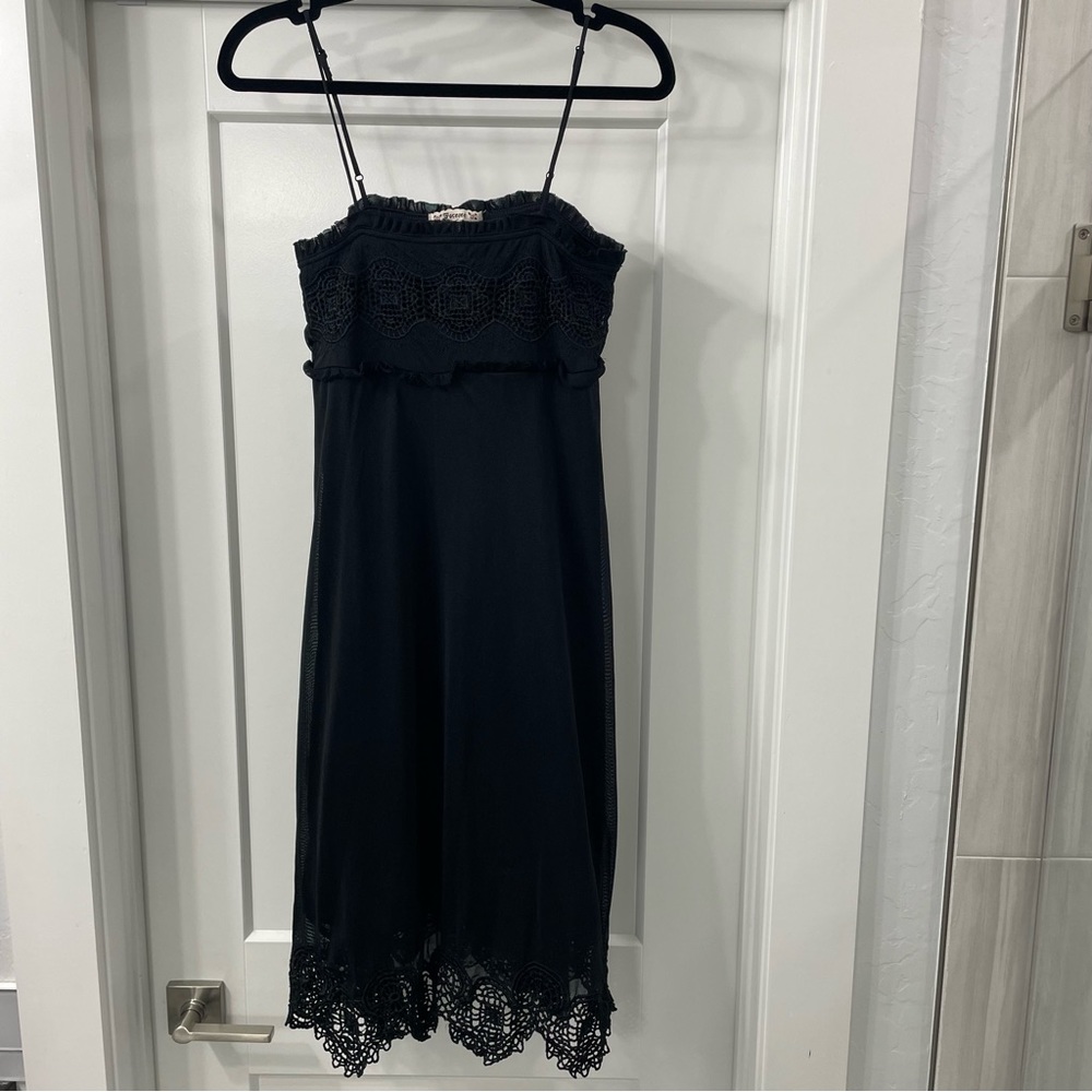 Black lace dress with slip black Sz S boutique detailed boho elegant